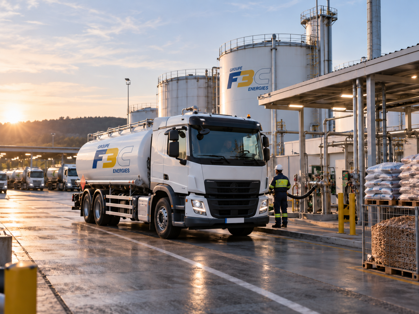 Camion citerne F3C en chargement sur un dépôt du groupe