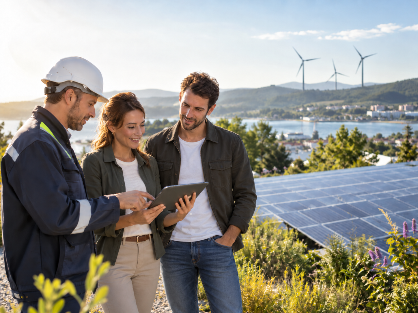 Équipe Évole énergies sur un site photovoltaïque